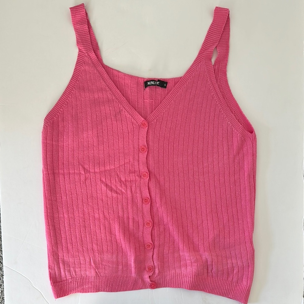 Pink Knit Button-Up Tank Top